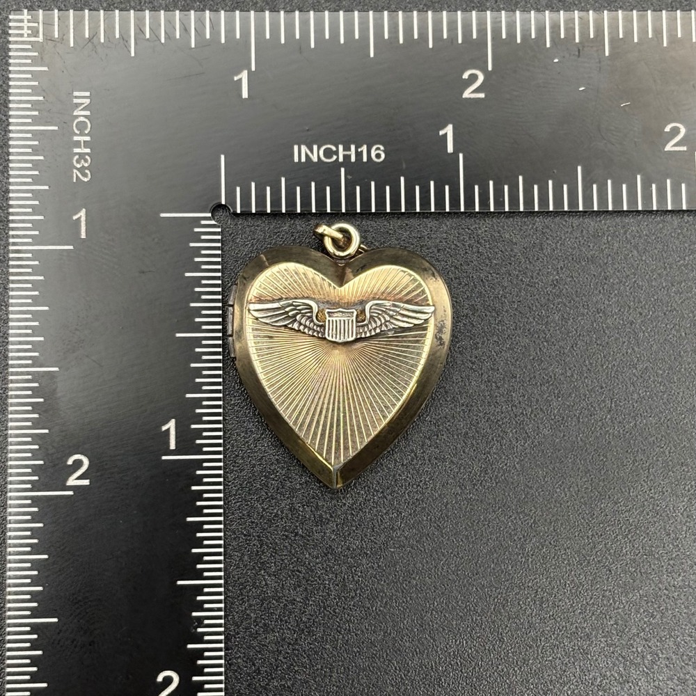 Vintage A&Z Heart Locket Gold WWII Sweetheart Winged Shield Pendant - Picture 9 of 10